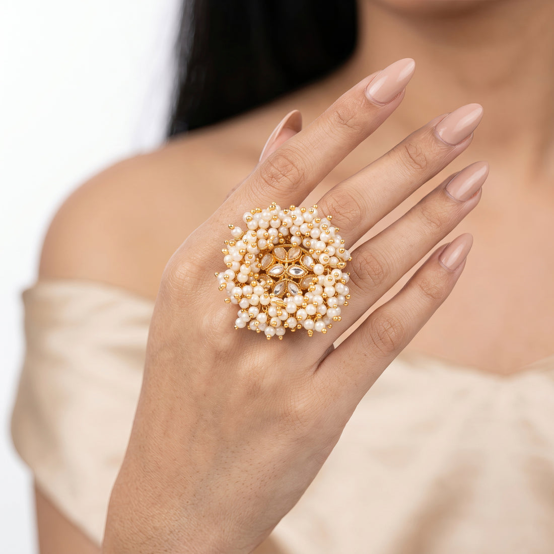 PRAO Ring Anti-Tarnish Pearl Floral (Adjustable Size)