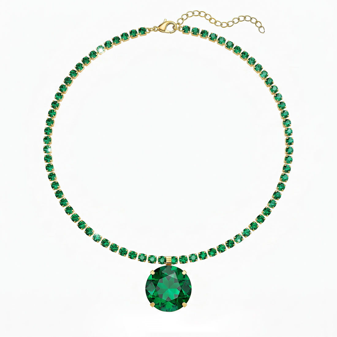 PRAO Necklace Anti-Tarnish Emerald Green Crystal Set