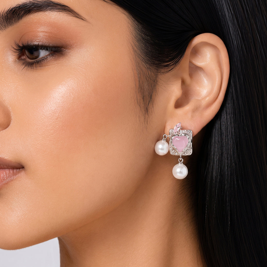 PRAO Earrings Anti-Tarnish Pink Geometric Pearl
