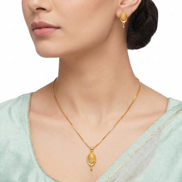 PRAO Necklace Anti-Tarnish Oval Beaded Pendant Set With Earrings