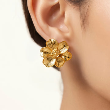 PRAO Earrings Anti-Tarnish Textured Floral Studs