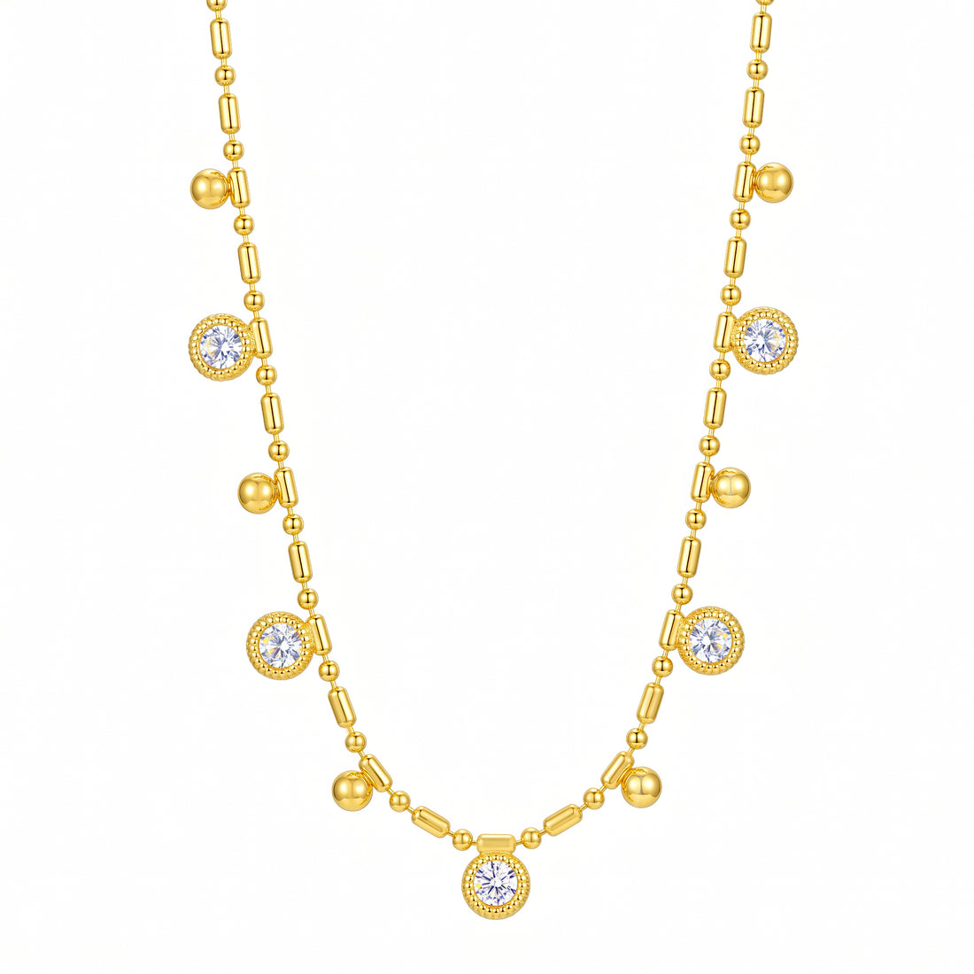 PRAO Necklace Anti-Tarnish Gold Plated Crystal Beads Chain