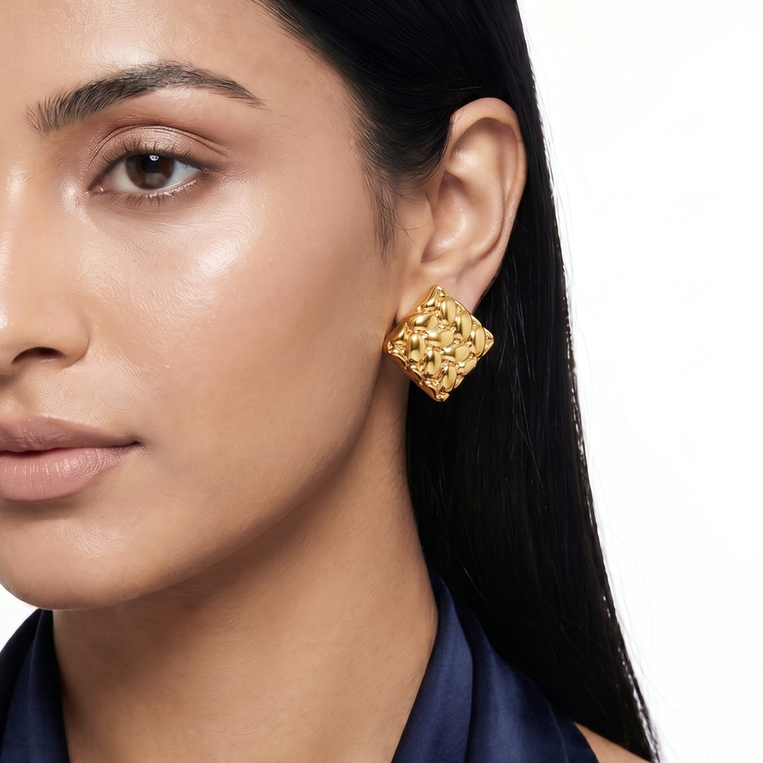 PRAO Earrings Anti-Tarnish CCB Textured Square Studs