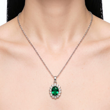 PRAO Necklace Anti-Tarnish Emerald Halo Pendant