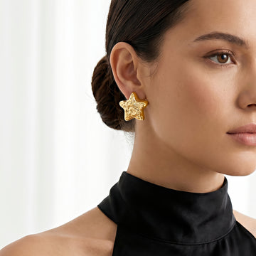PRAO Earrings Anti-Tarnish Mini Textured Starfish Studs
