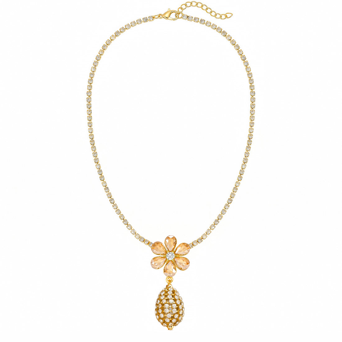 PRAO Necklace Anti-Tarnish Crystals Flower Set