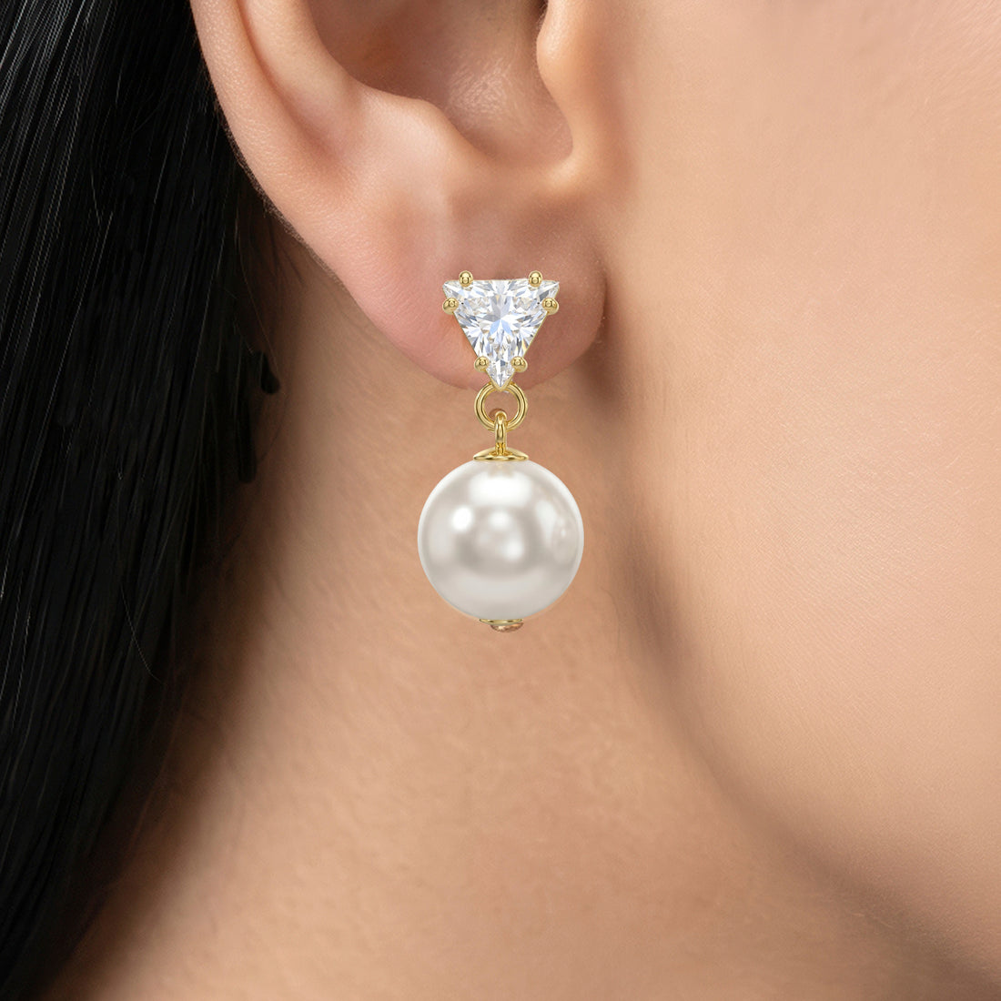 PRAO Earrings Anti-Tarnish Trillion Crystal Pearl Dangles