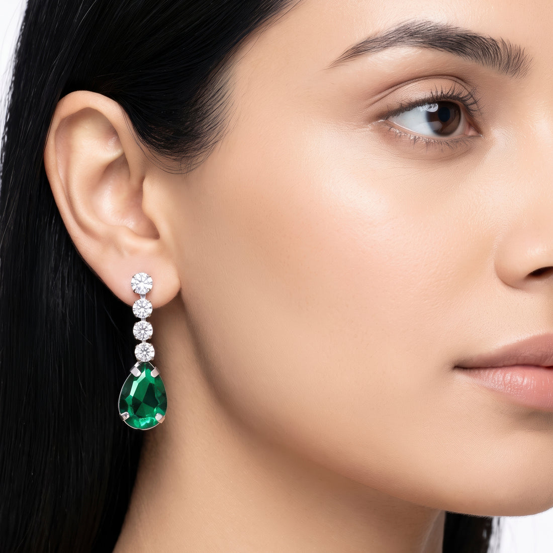 PRAO Earrings Anti-Tarnish Emerald Teardrop Crystal Dangles