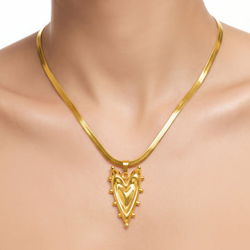 PRAO Necklace Anti-Tarnish Gold Plated Molten Heart Pendant Herringbone