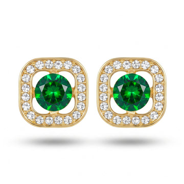 PRAO Earrings Anti-Tarnish Emerald Square Studs