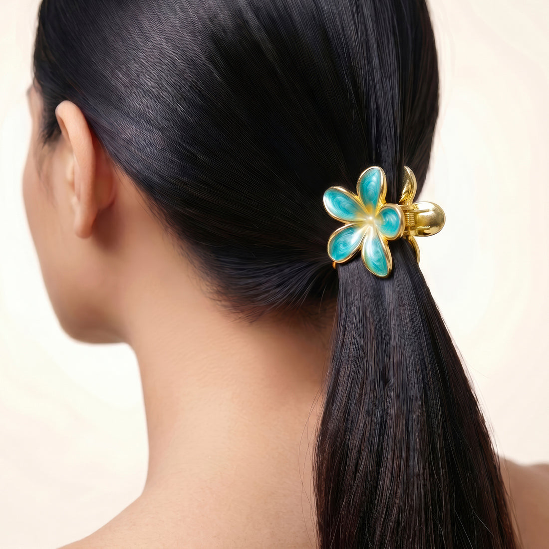 PRAO Hair Claw Clip Anti-Tarnish Turquoise Yellow Five Petal Enamel Flower Pin