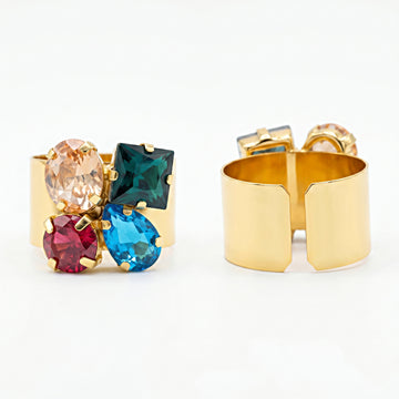 PRAO Ring Anti-Tarnish Multicolor Crystal Cluster (Adjustable Size)