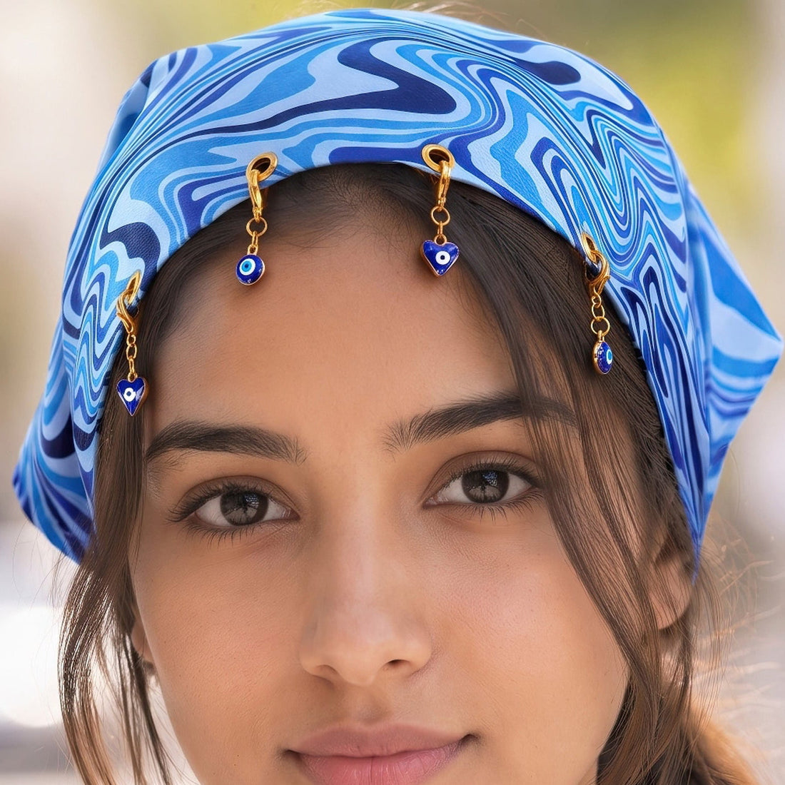 PRAO Satin Scarf With Evil Eye Charms Set