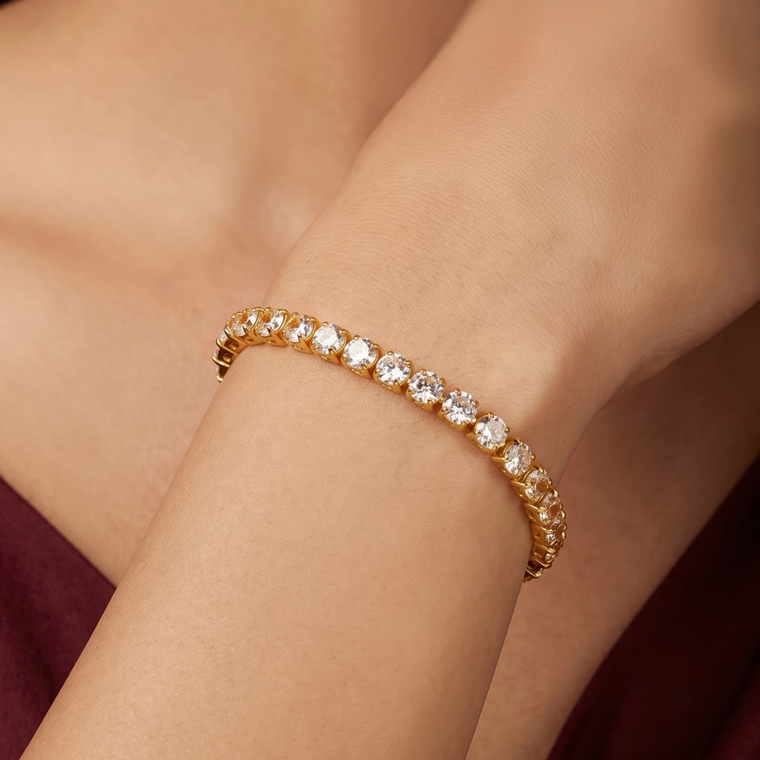 PRAO Bracelet Anti-Tarnish Tennis With Box Lock (Adjustable Size)