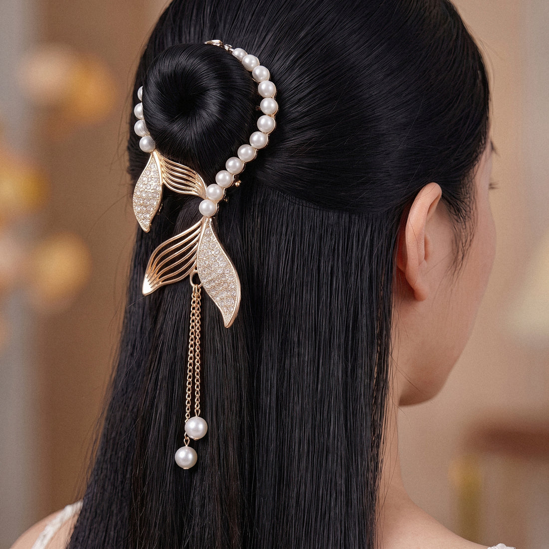 PRAO Hair Claw Clip Anti-Tarnish Mermaid Tail Pearl