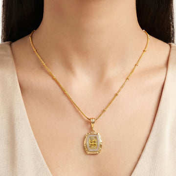 PRAO Necklace Anti-Tarnish Signet With Crystal Border & Swastika Motif