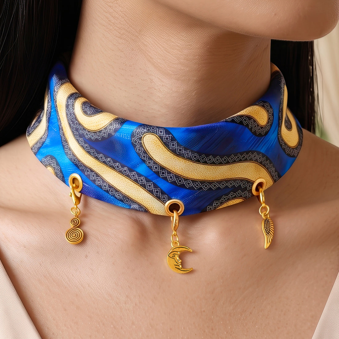 PRAO Necklace Anti-Tarnish Charms Satin Scarf Set