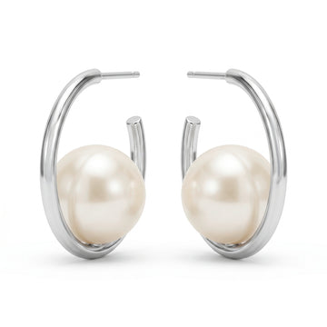 PRAO Earrings Anti-Tarnish Oversized Pearl Hoops