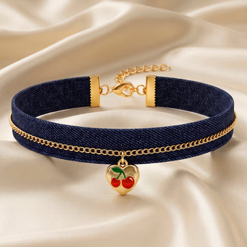 PRAO Bracelet Anti-Tarnish Cherry Heart Denim Chain (Adjustable Size)