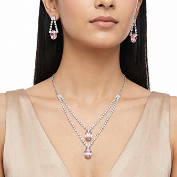 PRAO Necklace Anti-Tarnish Vintage Rose Oval Crystal Double-Layer