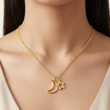 PRAO Necklace Anti-Tarnish Hollow Moon And Star Charms Minimalist
