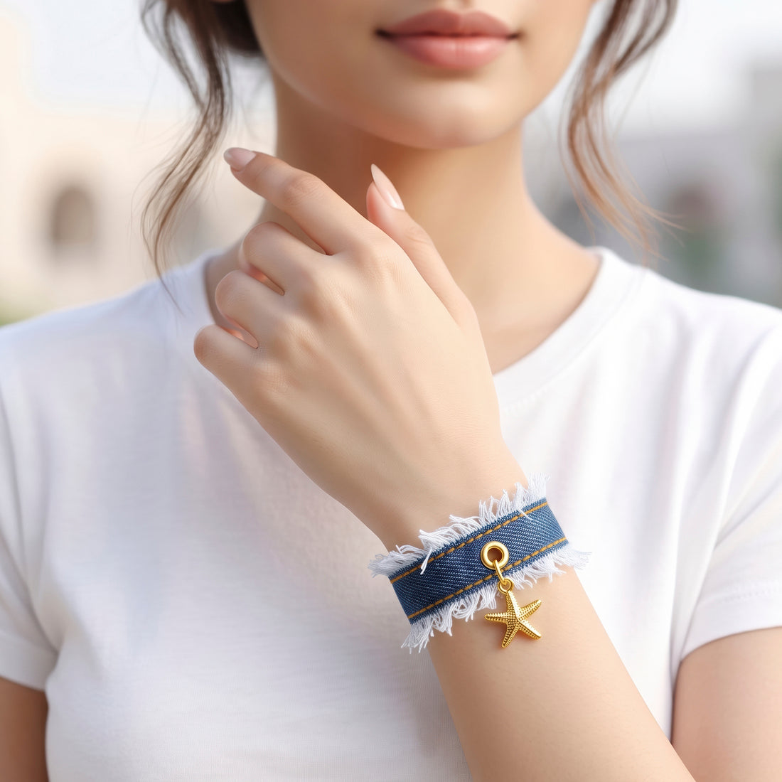 PRAO Bracelet Anti-Tarnish Denim Starfish Charms (Adjustable Size)