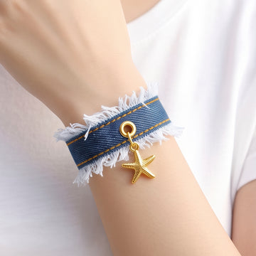 PRAO Bracelet Anti-Tarnish Denim Starfish Charms (Adjustable Size)