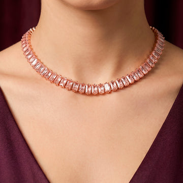 PRAO Necklace Anti-Tarnish Tennis Style Baguette Crystal Set With Earrings