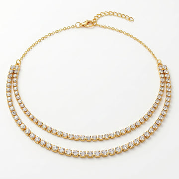 PRAO Necklace Anti-Tarnish Gold Plated Double-Layered AD Set