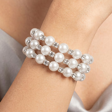 PRAO Bracelet Anti-Tarnish Triple-Row Spiral With Silver Spacers (Adjustable Size)