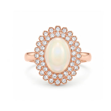 PRAO Ring Anti-Tarnish Statement Cocktail With Opal-Like Center Stone And Rhinestones (Adjustable Size)