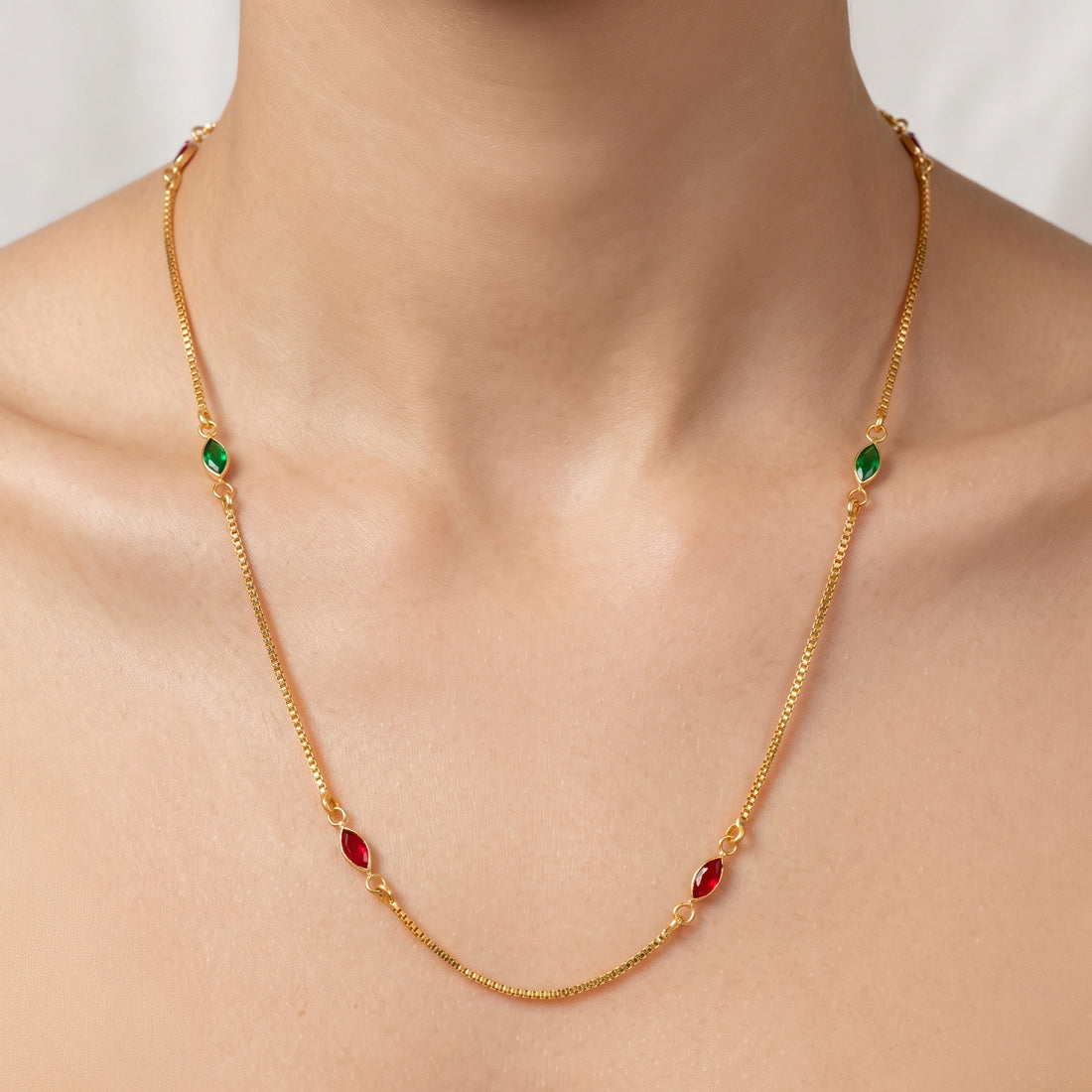 PRAO Necklace Anti-Tarnish Marquise Stone Chain