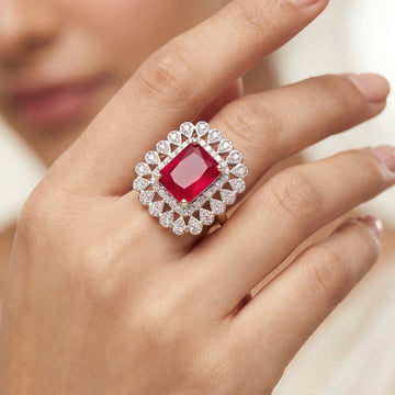 PRAO Ring Anti-Tarnish Ruby Red Halo