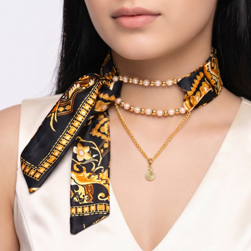 PRAO Necklace Anti-Tarnish Pearl Spiral Satin Scarf Set