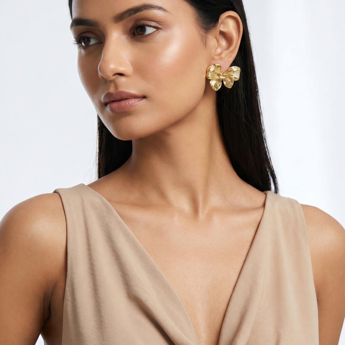PRAO Earrings Anti-Tarnish Textured Bow Studs