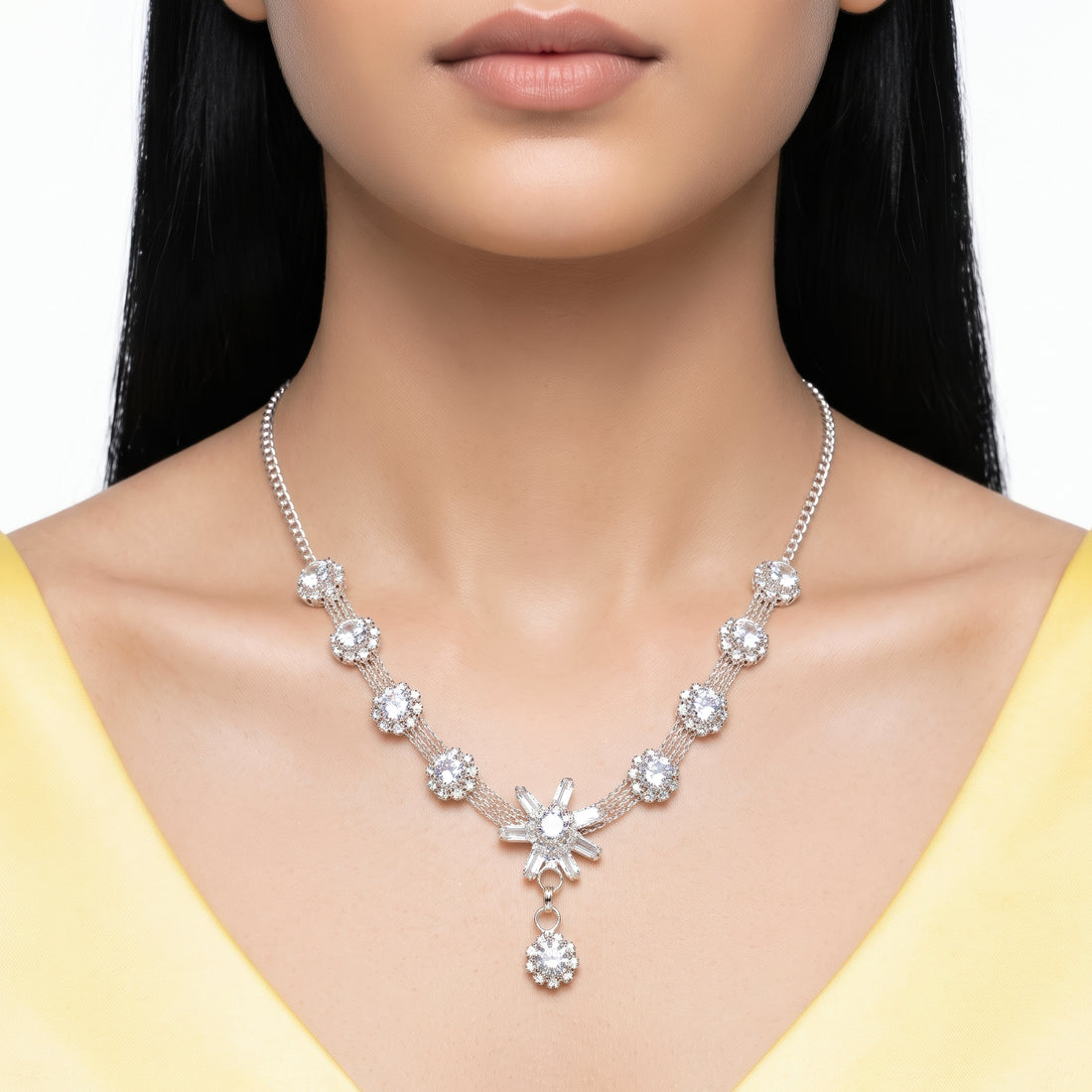 PRAO Necklace Anti-Tarnish Floral Crystal Chain With Starburst Pendant