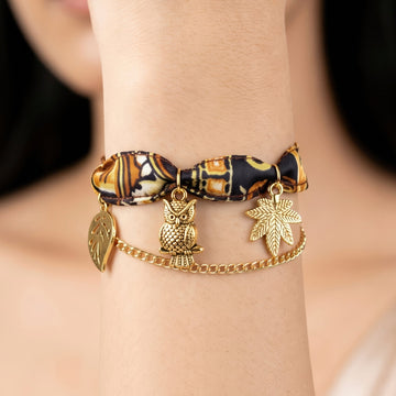 PRAO Bracelet Anti-Tarnish Paisley Fabric Charms (Adjustable Size)