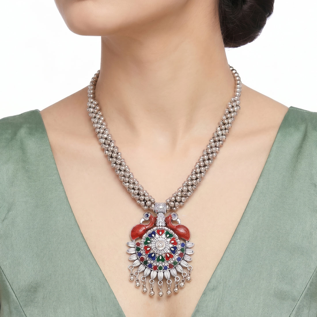 PRAO Necklace Anti-Tarnish Peacock Pendant Beaded Set With Earrings