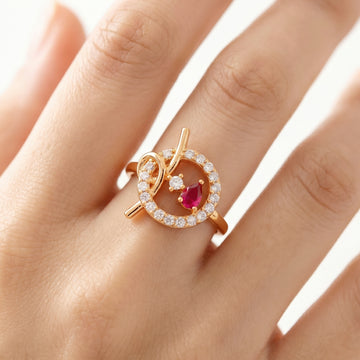 PRAO Ring Anti-Tarnish Crystal Pink Heart Statement (Adjustable Size)