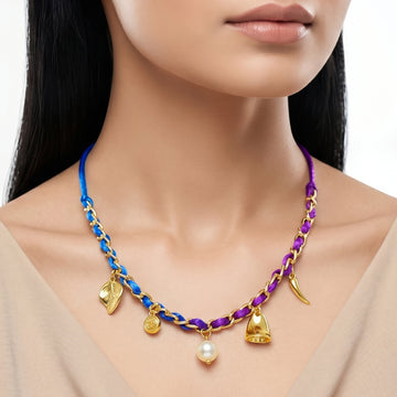 PRAO Necklace Anti-Tarnish Mixed Charms Ribbon
