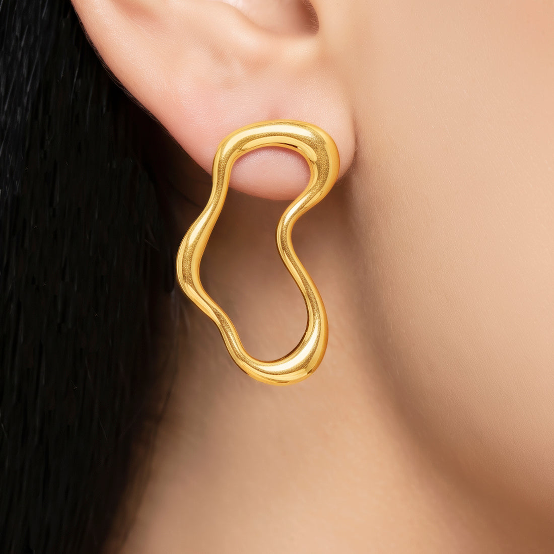 PRAO Earrings Anti-Tarnish Abstract Wavy Hoops