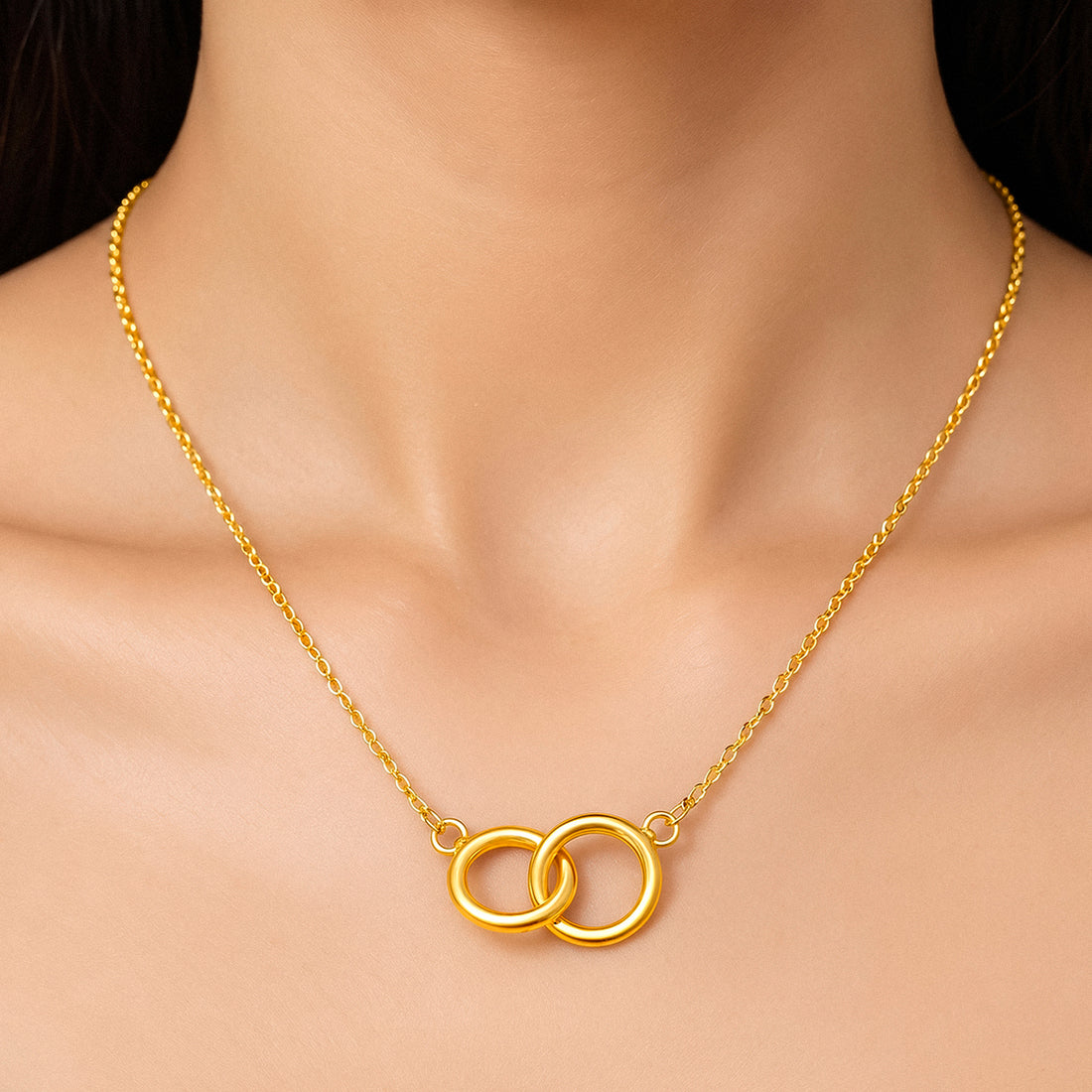 PRAO Necklace Anti-Tarnish Gold Plated Interlocking Rings Pendant