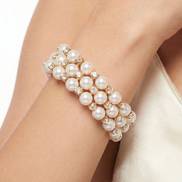 PRAO Bracelet Anti-Tarnish Triple-Row Spiral With Gold Spacers (Adjustable Size)