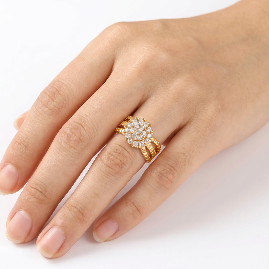 PRAO Ring Anti-Tarnish Ring Crystal Cluster Triple Band (Adjustable Size)
