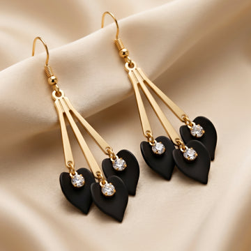 PRAO Earrings Anti-Tarnish Fan Earrings With Black Leaf Crystals