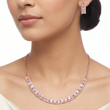 PRAO Necklace Anti-Tarnish Multi-Row Crystal Set With Earrings