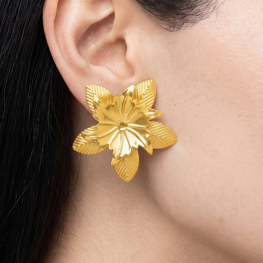 PRAO Earrings Anti-Tarnish Poinsettia Studs