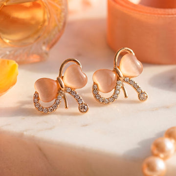 PRAO Earrings Anti-Tarnish Mona Lisa & Crystal Mini Bow Studs
