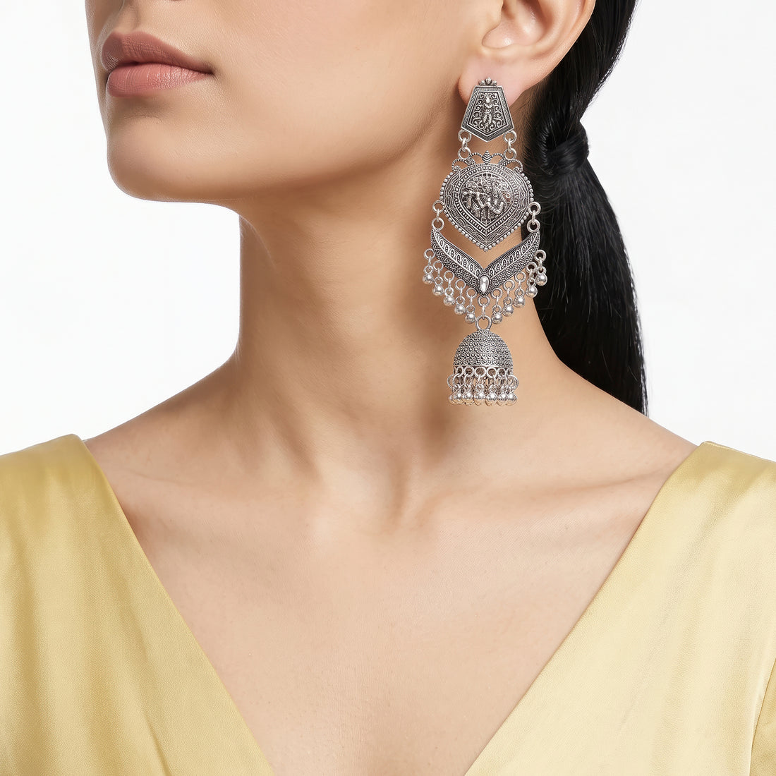 PRAO Earrings Anti-Tarnish Traditional Design With Indian Deities, Filigree, and Metallic Beads