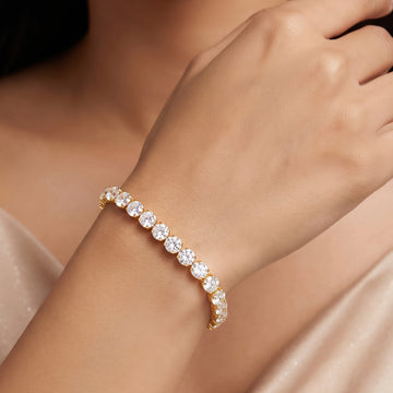 PRAO Bracelet Anti-Tarnish Gold Round Crystals (Adjustable Size)
